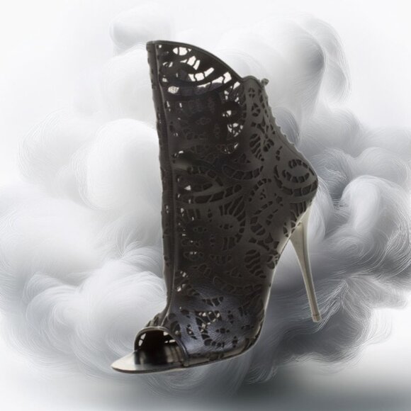 Giuseppe Zanotti Black Leather Laser Cut Open Toe Stiletto Ankle Boot, 3… - Picture 4 of 10